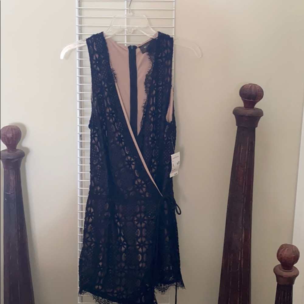Black lace cross body skirt hot pants romper